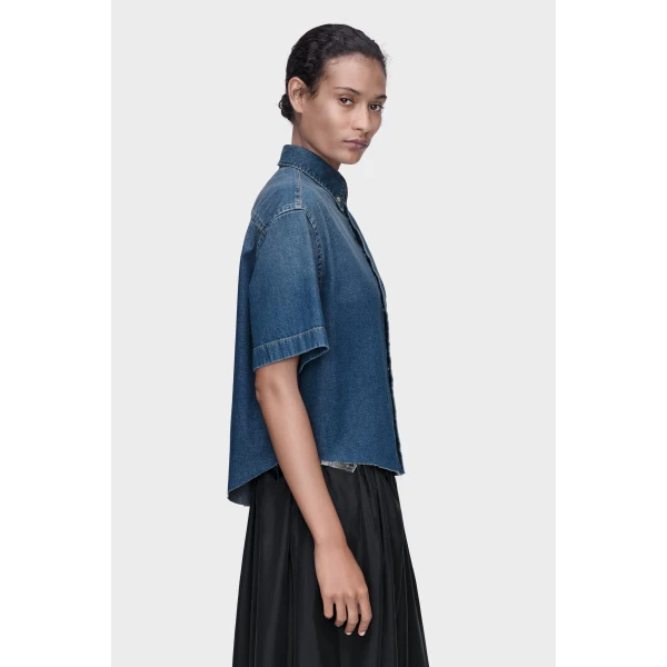 Maison Margiela Cropped Denim Shirt in Blue | Shirts | Coveti