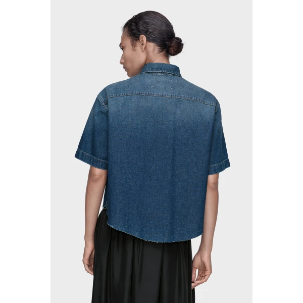 Maison Margiela Cropped Denim Shirt in Blue | Shirts | Coveti