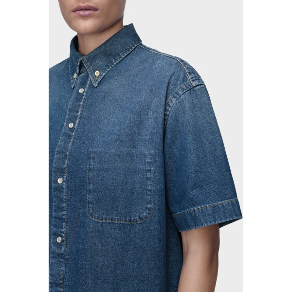 Maison Margiela Cropped Denim Shirt in Blue | Shirts | Coveti