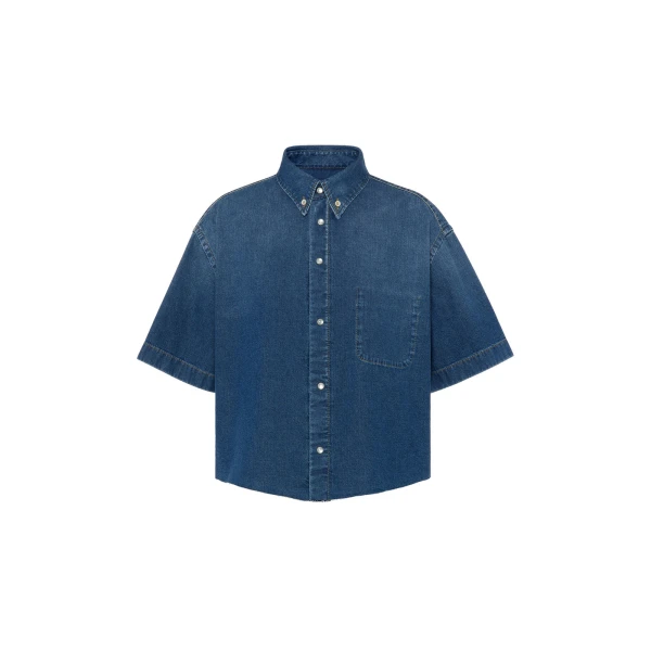 Cropped Denim Shirt in Blue