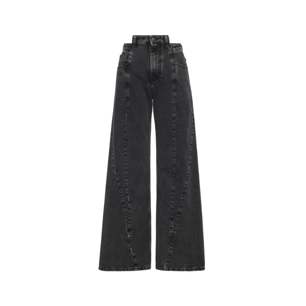 Curved Seam Cut-Out Jeans in Black