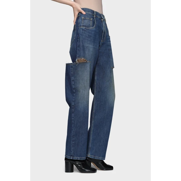 Maison Margiela Cut-Out Jeans in Washed Indigo | Denim | Coveti