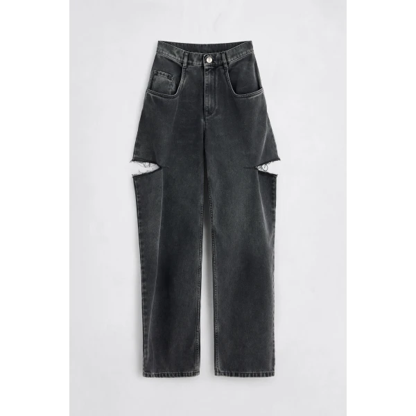 Maison Margiela Cut-Out Wide-Leg Jeans in Black | Denim | Coveti