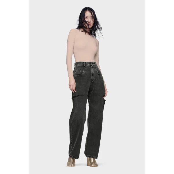 Maison Margiela Cut-Out Wide-Leg Jeans in Black | Denim | Coveti