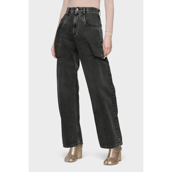Maison Margiela Cut-Out Wide-Leg Jeans in Black | Denim | Coveti