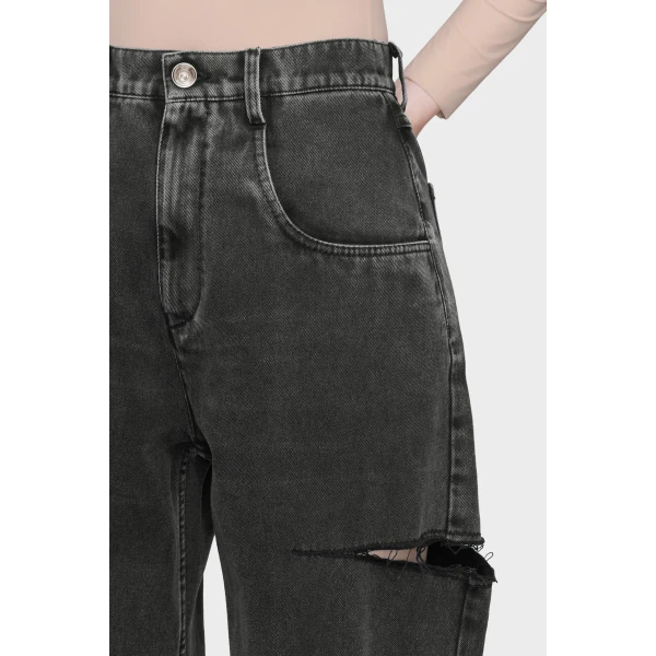 Maison Margiela Cut-Out Wide-Leg Jeans in Black | Denim | Coveti