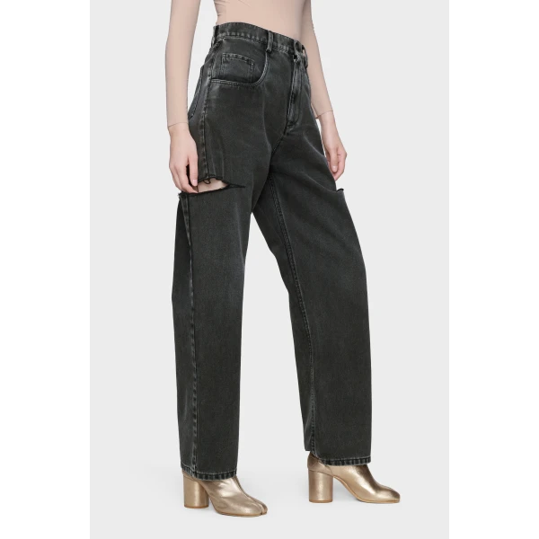 Maison Margiela Cut-Out Wide-Leg Jeans in Black | Denim | Coveti