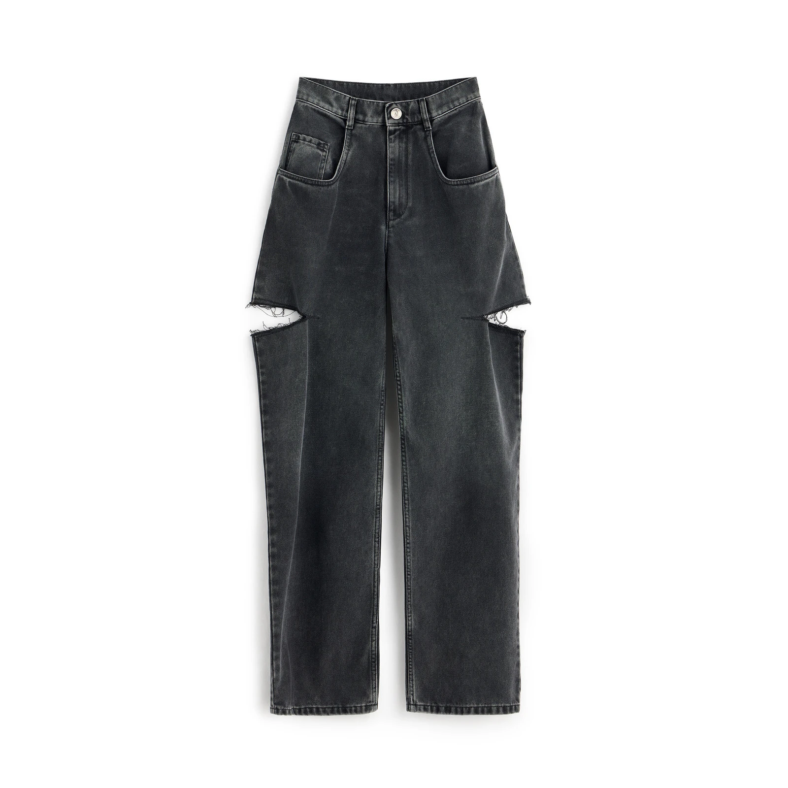 Maison Margiela Cut-Out Wide-Leg Jeans in Black Maison Margiela Cut-Out Wide-Leg Jeans in Black | Coveti