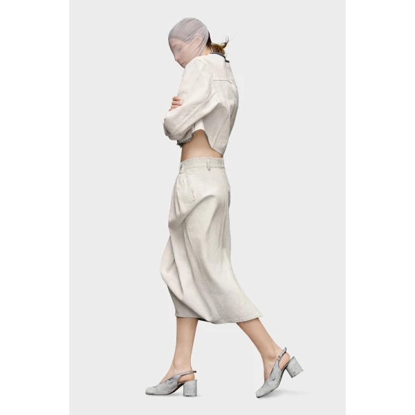 Maison Margiela Denim Gathered Skirt in White | Denim Skirts | Coveti