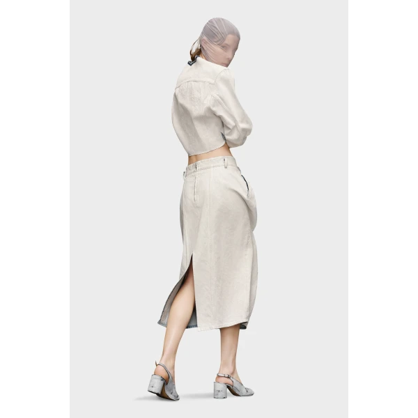 Maison Margiela Denim Gathered Skirt in White | Denim Skirts | Coveti