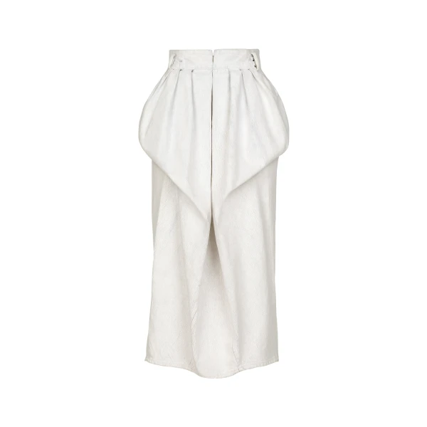Denim Gathered Skirt in White