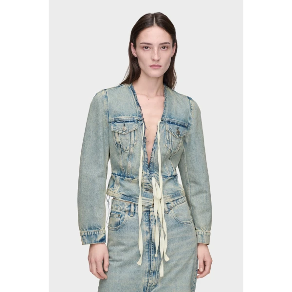 Maison Margiela Denim Jacket in Light Blue | Denim | Coveti