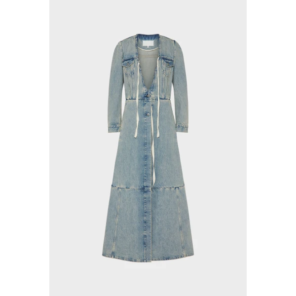 Maison Margiela Denim Maxi Coat in Light Blue | Coats | Coveti