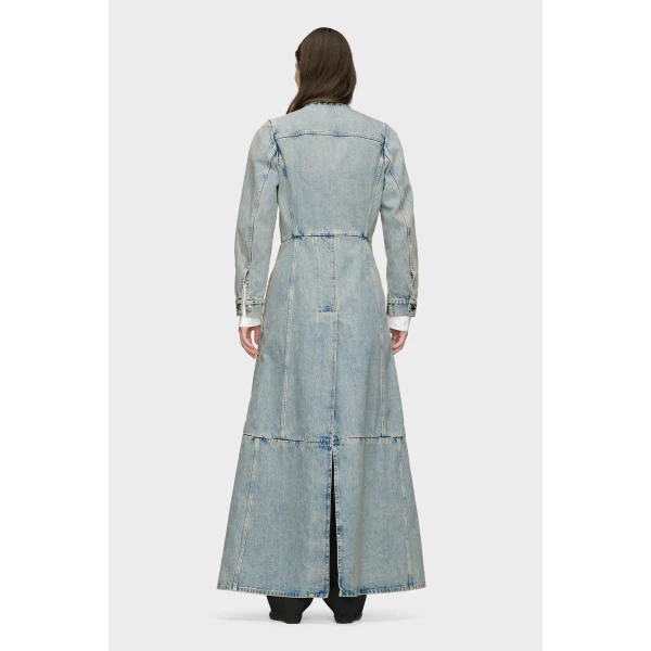 Maison Margiela Denim Maxi Coat in Light Blue | Coats | Coveti