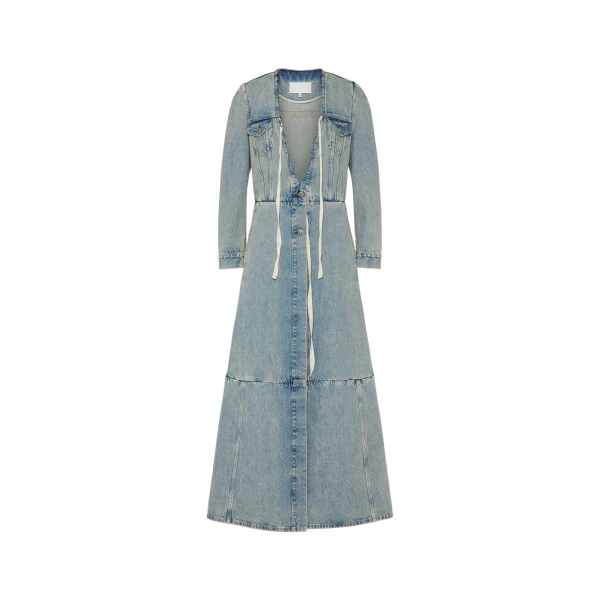 Maison Margiela Denim Maxi Coat in Light Blue | Coveti