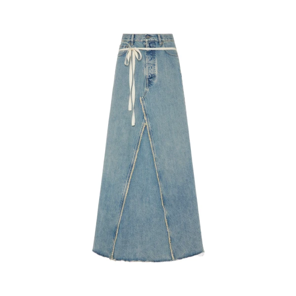 Denim Maxi Skirt in Light Blue
