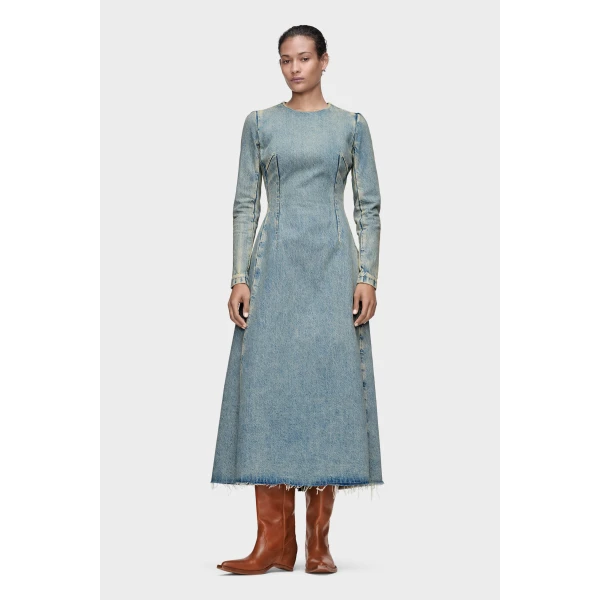 Maison Margiela Denim Midi Dress in Light Blue | Midi Dresses | Coveti