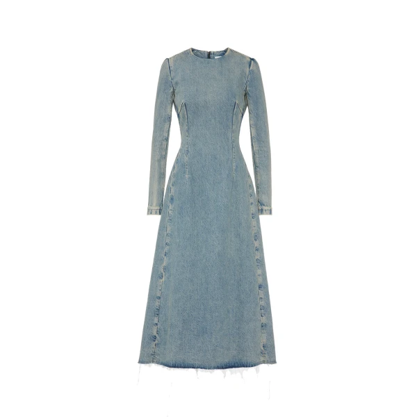 Denim Midi Dress in Light Blue