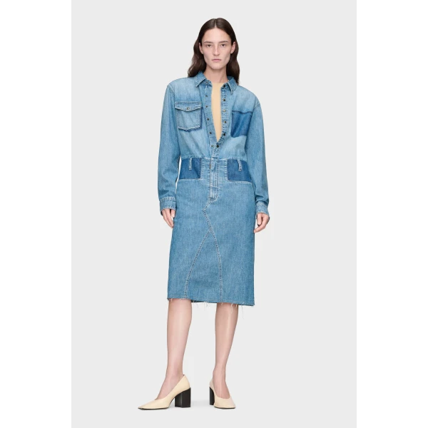 Maison Margiela Denim Midi Shirt Dress in Blue Jeans | Midi Dresses | Coveti