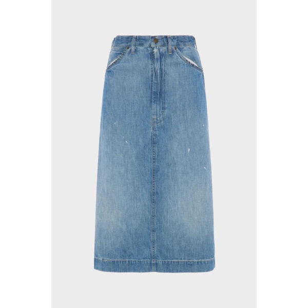 Maison Margiela Denim Midi Skirt in Vintage Medium Blue | Denim Skirts | Coveti