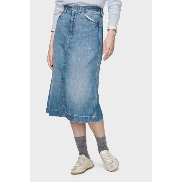 Maison Margiela Denim Midi Skirt in Vintage Medium Blue | Denim Skirts | Coveti