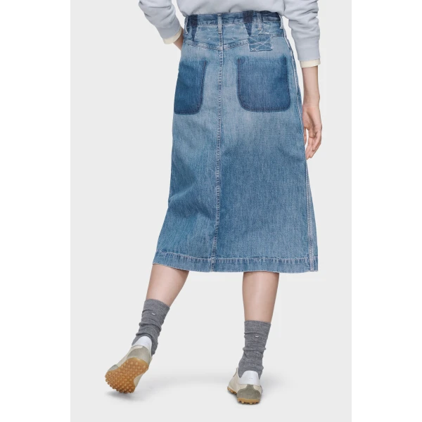 Maison Margiela Denim Midi Skirt in Vintage Medium Blue | Denim Skirts | Coveti