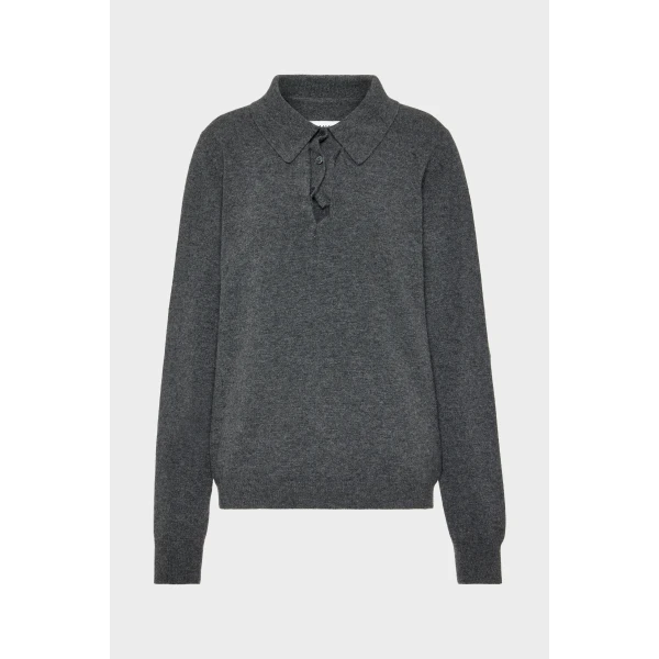 Maison Margiela Draped Collar Wool Polo Sweater in Grey | Sweaters | Coveti