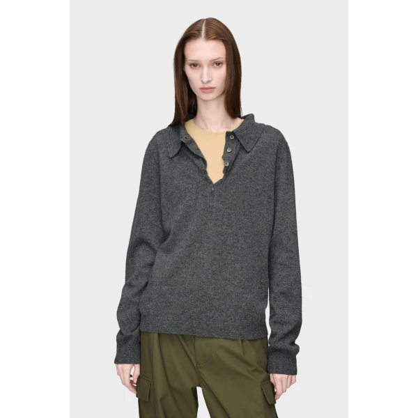Maison Margiela Draped Collar Wool Polo Sweater in Grey | Sweaters | Coveti