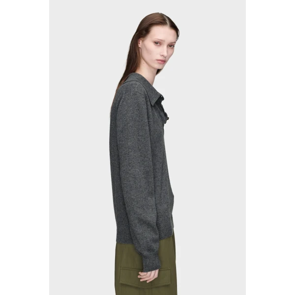 Maison Margiela Draped Collar Wool Polo Sweater in Grey | Sweaters | Coveti