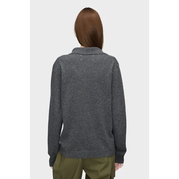 Maison Margiela Draped Collar Wool Polo Sweater in Grey | Sweaters | Coveti