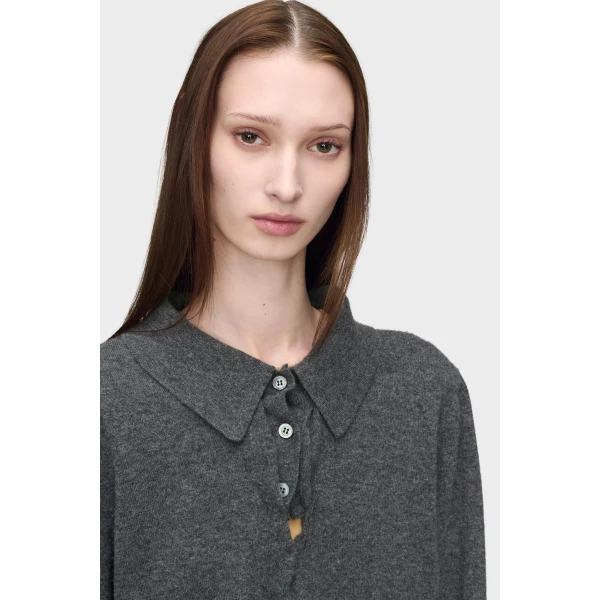 Maison Margiela Draped Collar Wool Polo Sweater in Grey | Sweaters | Coveti