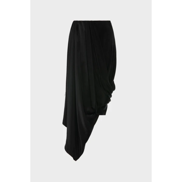 Maison Margiela Draped Midi Skirt in Black | Midi Skirts | Coveti