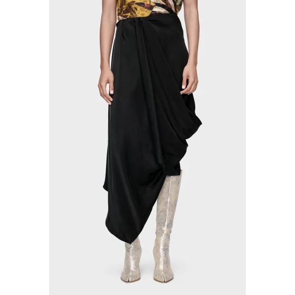 Maison Margiela Draped Midi Skirt in Black | Midi Skirts | Coveti