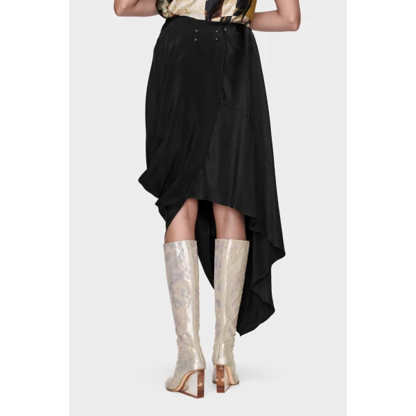 Maison Margiela Draped Midi Skirt in Black | Midi Skirts | Coveti