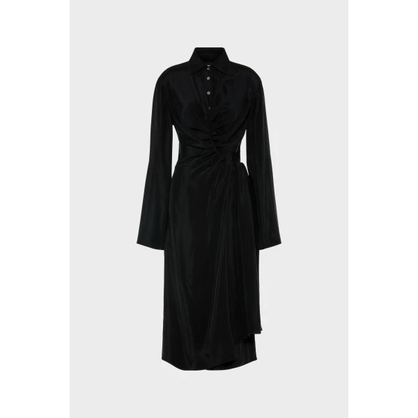 Maison Margiela Draped Shirt Dress in Black | Midi Dresses | Coveti