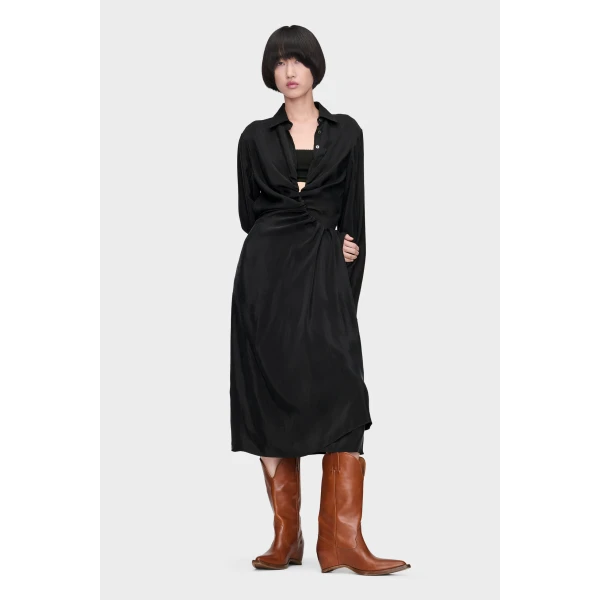 Maison Margiela Draped Shirt Dress in Black | Midi Dresses | Coveti