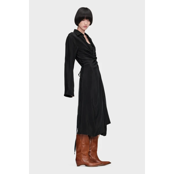 Maison Margiela Draped Shirt Dress in Black | Midi Dresses | Coveti