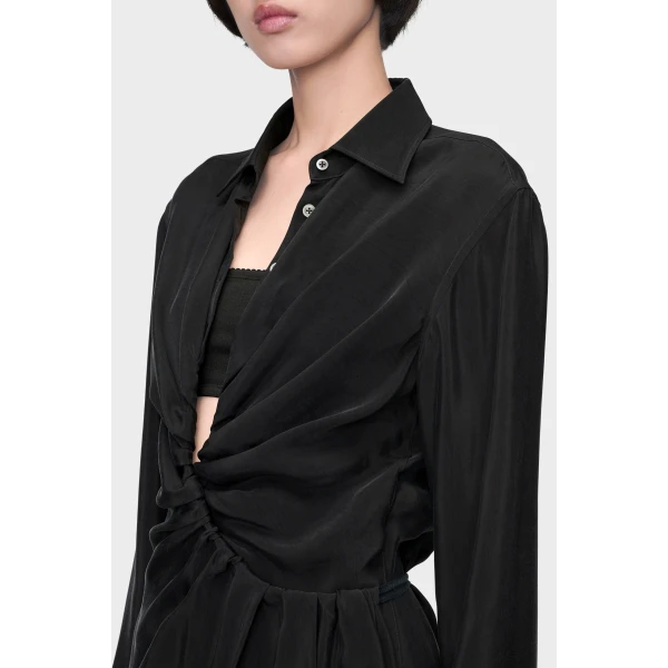 Maison Margiela Draped Shirt Dress in Black | Midi Dresses | Coveti