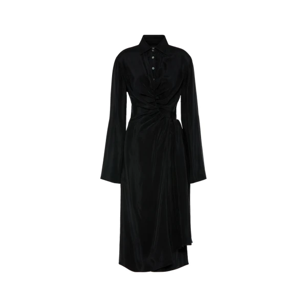 Draped Shirt Dress in Black