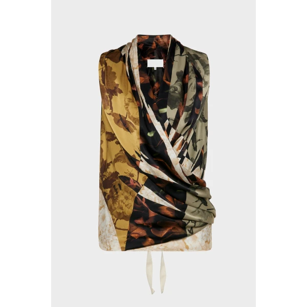 Maison Margiela Draped Silk Top in Ivory | Sleeveless | Coveti
