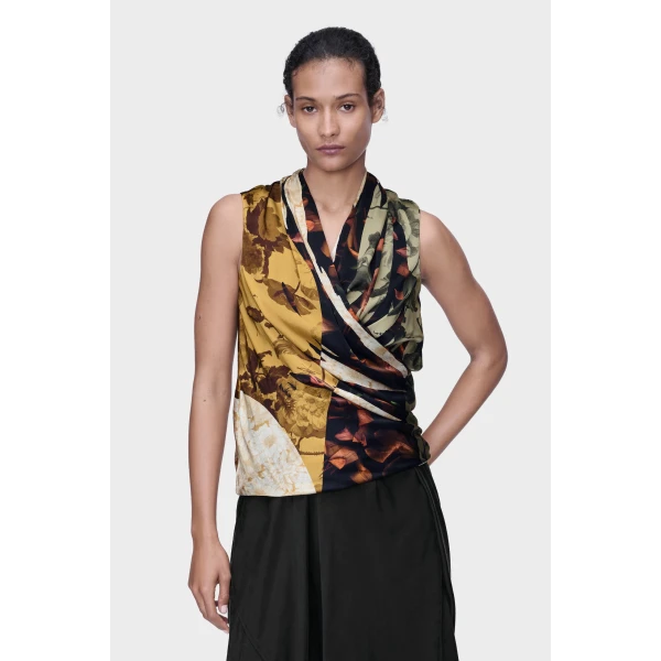 Maison Margiela Draped Silk Top in Ivory | Sleeveless | Coveti