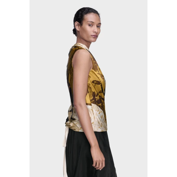 Maison Margiela Draped Silk Top in Ivory | Sleeveless | Coveti