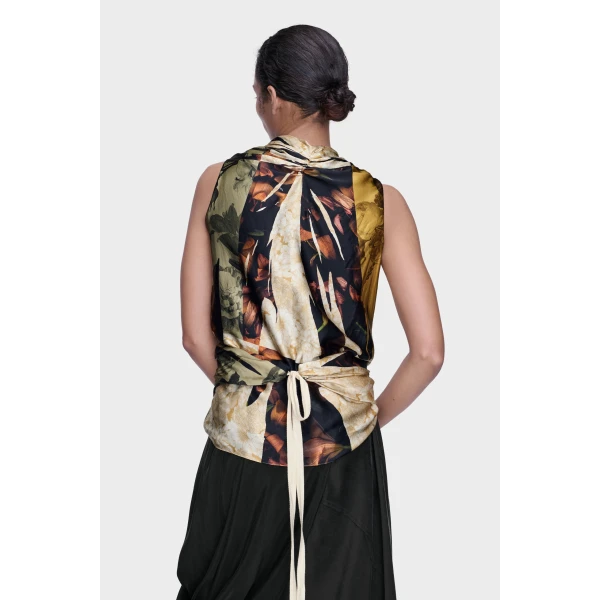 Maison Margiela Draped Silk Top in Ivory | Sleeveless | Coveti