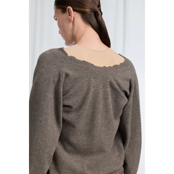Maison Margiela Draped V-Neck Sweater in Mud Brown | Sweaters | Coveti