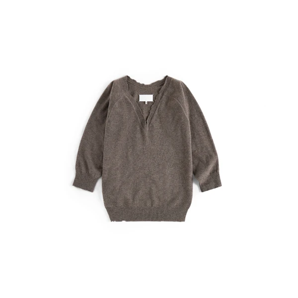 Draped V-Neck Sweater in Mud Brown