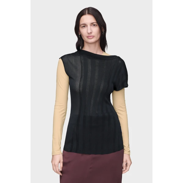 Maison Margiela Fitted Knit Top in Navy Blue | Sweaters | Coveti