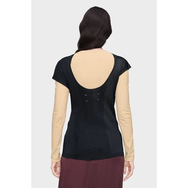 Maison Margiela Fitted Knit Top in Navy Blue | Sweaters | Coveti