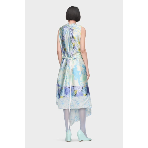 Maison Margiela Floral Drape Wrap Dress in Light Blue | Midi Dresses | Coveti