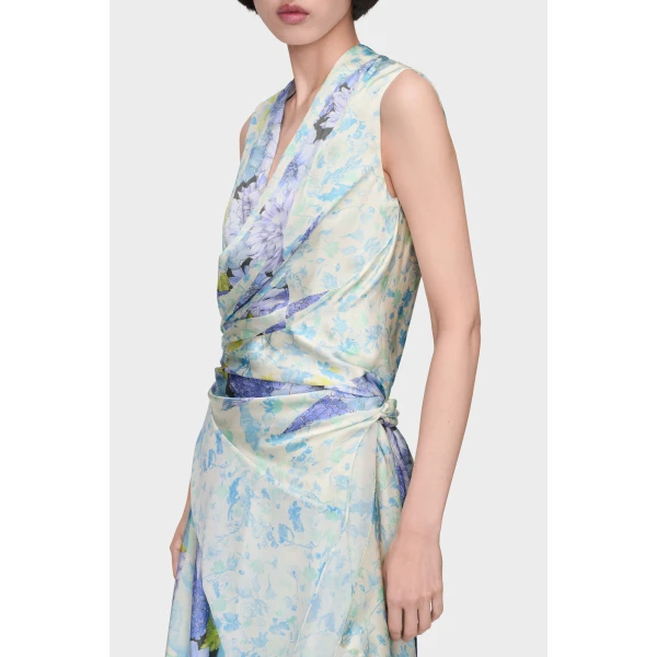 Maison Margiela Floral Drape Wrap Dress in Light Blue | Midi Dresses | Coveti