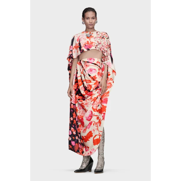 Maison Margiela Floral Draped Dress in Red | Maxi Dresses | Coveti